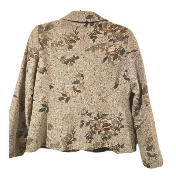 Precis Petite Silk Wool Tweed Blazer Women 12 Beige Floral Professional Career - Picture 4 of 12
